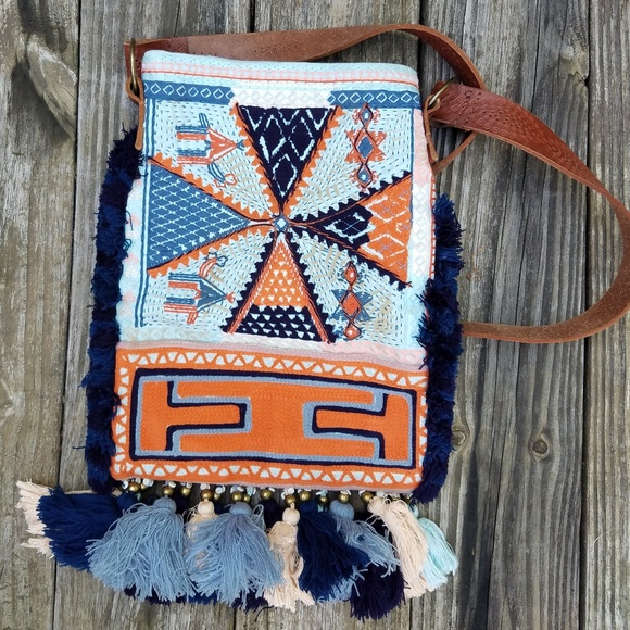 Free People Handbags - NWOT Free People Embroidered Tassel Crossbody Bag